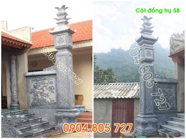 Cột đồng trụ ngoài hiên nhà thờ họ bằng đá tại Quảng Ninh