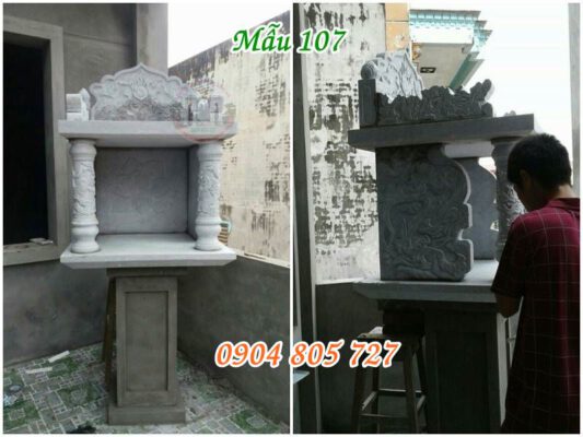 Bàn thiên ngoài trời thờ thần linh bằng đá trắng đẹp 107