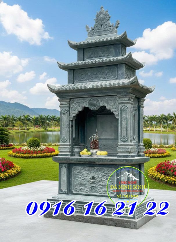 Mẫu miếu thần linh bằng đá ba mái - Thiết kế miếu thần linh 34 bằng đá ngoài trời Mẫu miếu thần linh bằng đá ba mái - Thiết kế miếu thần linh 34 bằng đá ngoài trời