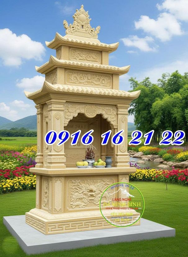 Mẫu miếu thần linh bằng đá vàng ba mái - Thiết kế miếu thần linh 34 bằng đá ngoài trời Mẫu miếu thần linh bằng đá vàng ba mái - Thiết kế miếu thần linh 34 bằng đá ngoài trời