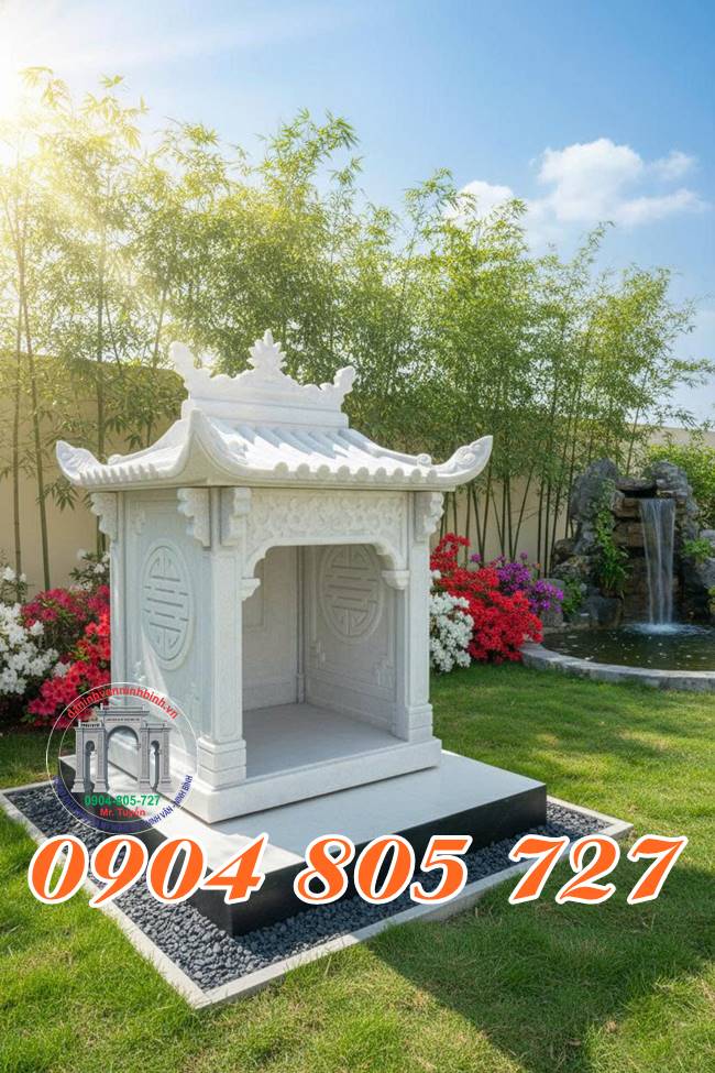 Miếu thờ thần linh một mái bằng đá trắng - Miếu thờ thần linh đẹp tại Phú Thọ