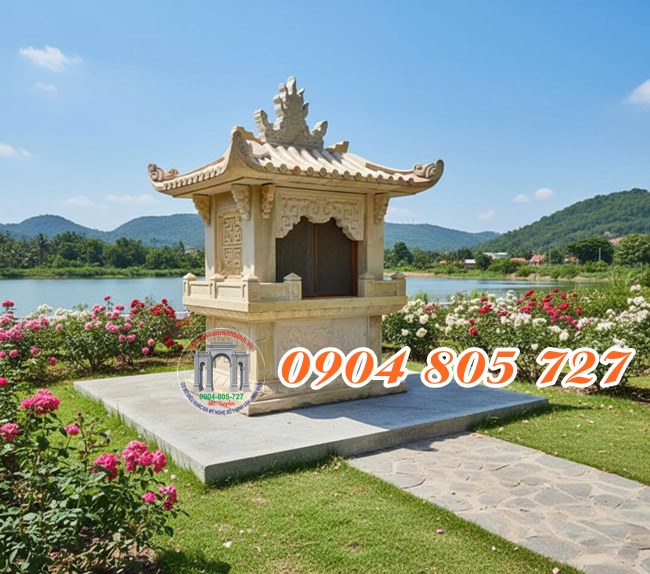 Miếu thờ thần linh một mái bằng đá vàng - Miếu thờ thần linh đẹp tại Phú Thọ