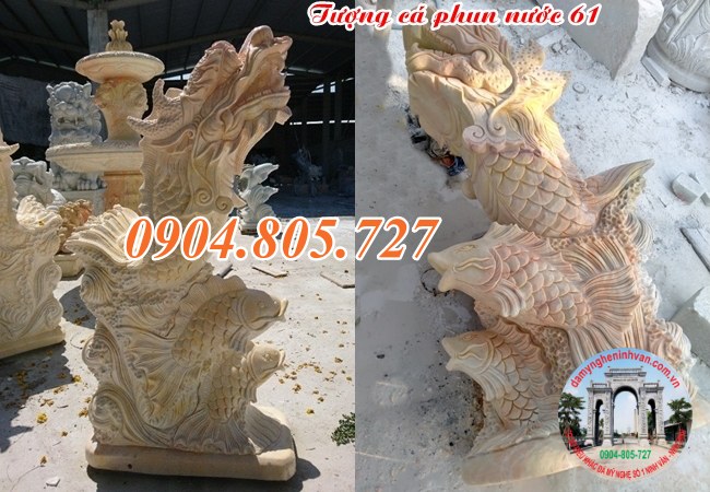 Tượng cá chép hóa rồng phong thủy phun nước bằng đá 61