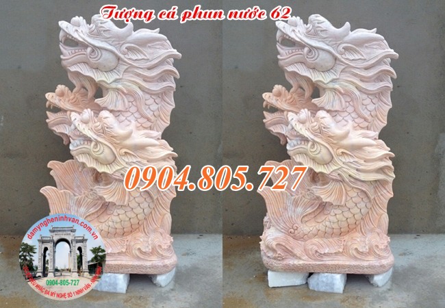 Tượng cá chép hóa rồng phong thủy phun nước bằng đá 62