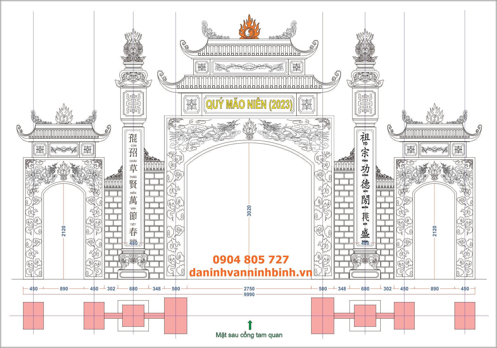 Kích thước mặt phía sau cổng tam quan