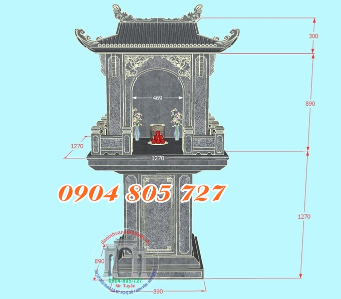 Kích thước miếu đá thờ thần rừng thần linh tại Tuyên Quang