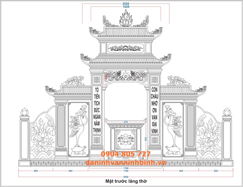Bản vẽ kích thước lăng thờ chung