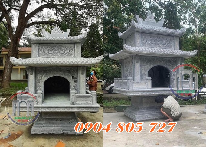 Mẫu cây hương miếu hai mái thờ thiên ngoài trời bằng đá ở Lai Châu