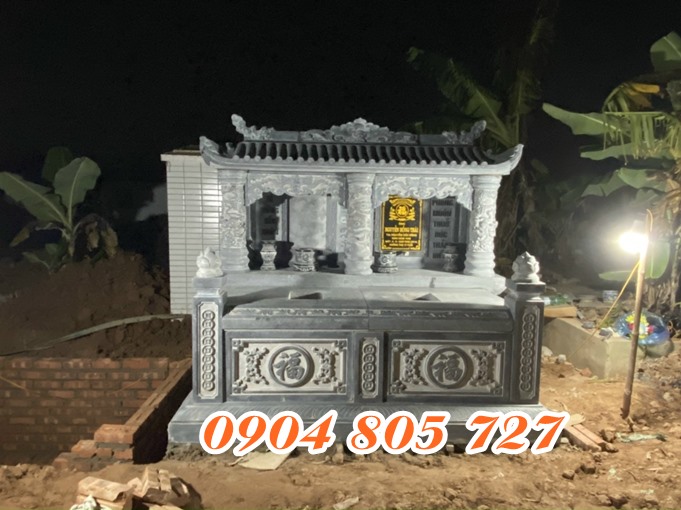 Mẫu mộ đá đôi 1 mái  xưởng chế tác mộ đá Ninh Bình