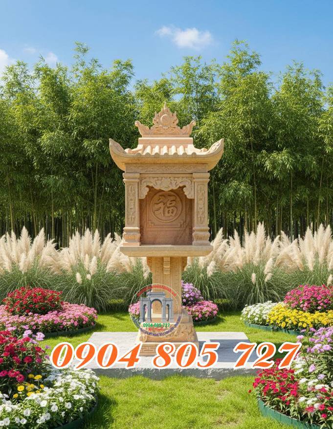 Miếu thờ 1 mái bằng đá vàng ở Vĩnh Phúc - 88 Mẫu miếu thờ thần linh thổ địa ở Vĩnh Phúc bằng đá đẹp nhất