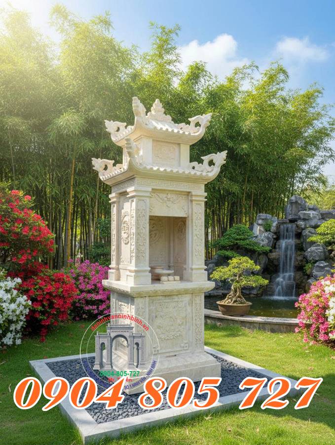 Miếu thờ 2 mái bằng đá vàng ở Vĩnh Phúc - 88 Mẫu miếu thờ thần linh thổ địa ở Vĩnh Phúc bằng đá đẹp nhất