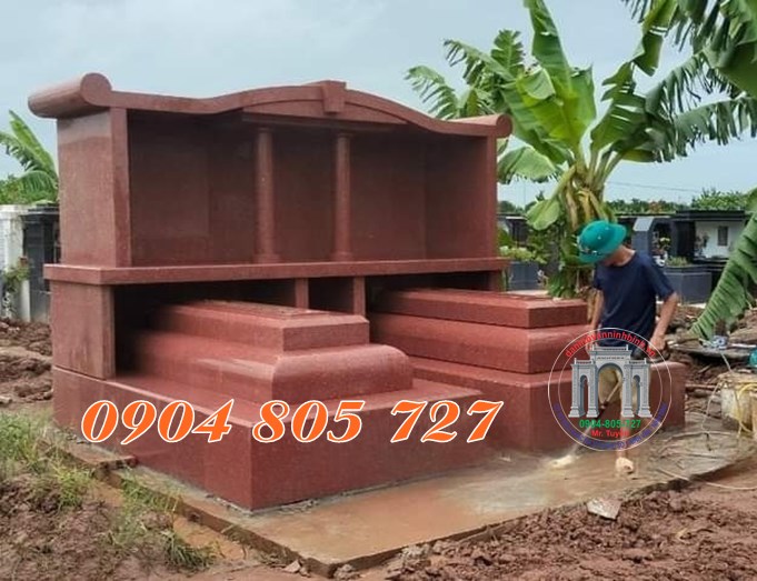 Mộ đôi đá hoa cương màu đỏ tại Hưng Yên - Báo Giá Mộ Đá Hưng Yên Mới Nhất 2025 - Thiết Kế Miễn Phí
