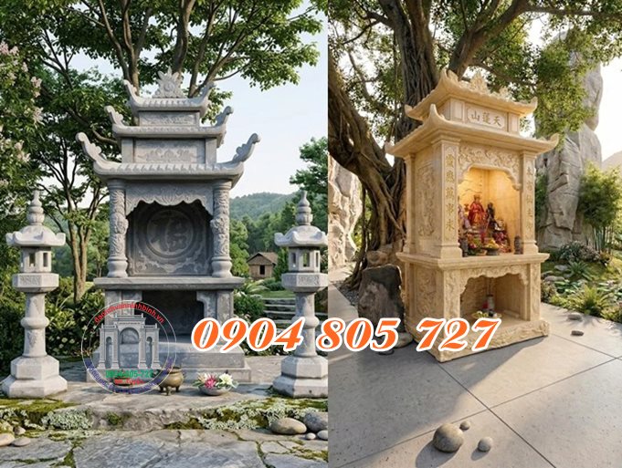 Mẫu miếu thờ 2 tầng bằng đá đẹp chuẩn phong thủy Mẫu miếu thờ 2 tầng bằng đá đẹp chuẩn phong thủy